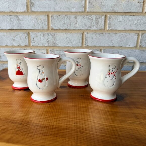 Snowman Chef & Williams Sonoma Set of 4 Ceramic Snowman Coffee Mug - Picture 1 of 9